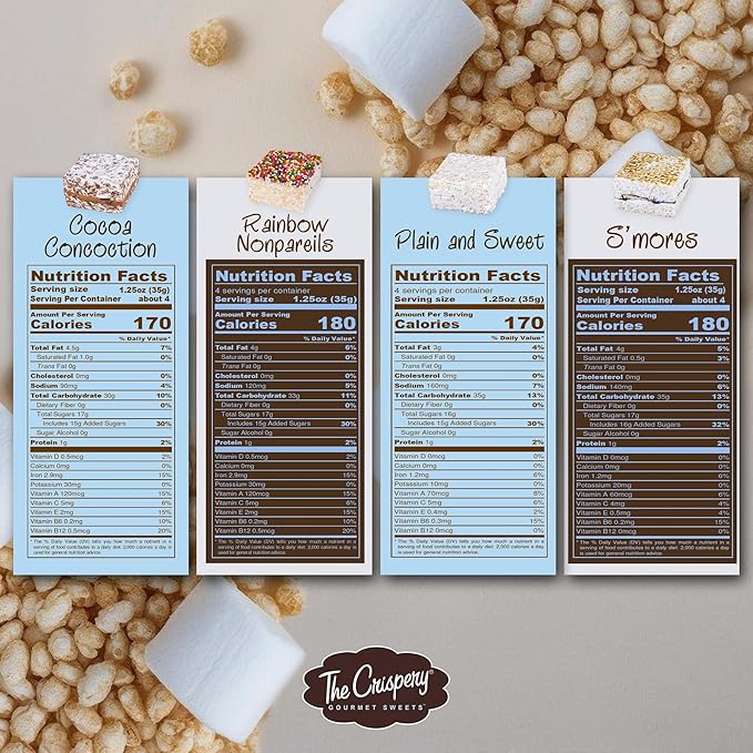The Crispery Crispycakes – Jumbo Size Pack of 12 Individually Wrapped Assorted Flavor Gourmet Marshmallow Rice Crispycakes, always soft and gooey, packed with fresh ingredients. Made in the USA.