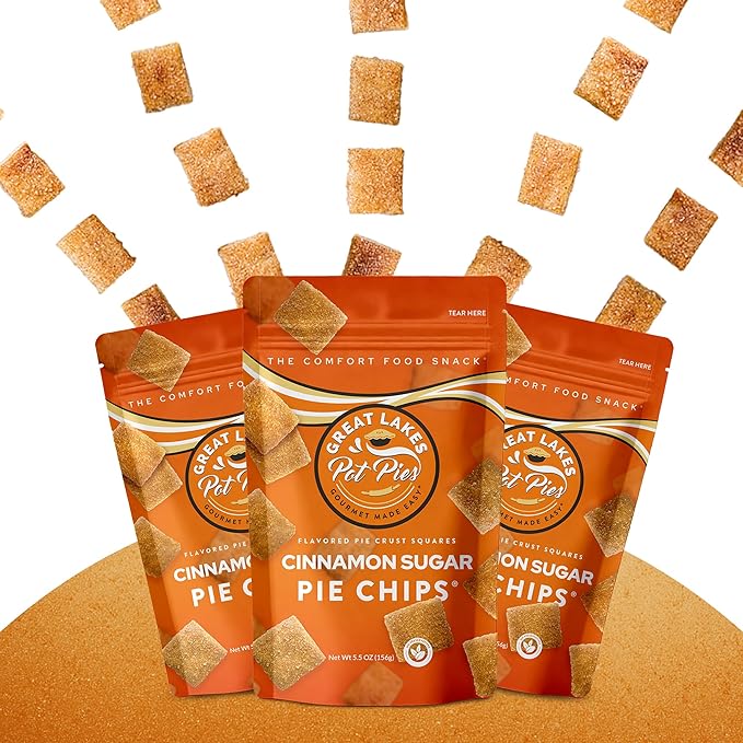 Great Lakes Pot Pies - Cinnamon Sugar Pie Chips - Crunchy Cookie Crisp - Buttery Cinnamon Snacks for Adults & Kids - Cinnamon Crackers - 8 Pack