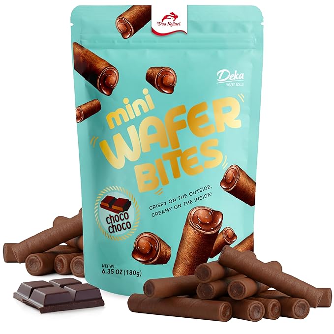 Deka Choco Choco Matcha Mini Wafer Bites, 7oz (Pack of 12) Chocolate Creme Filled Rolled Wafers