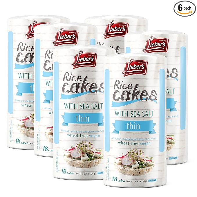 Lieber's Thin Rice Cakes, Kosher Certified Snack, Dairy Free, Wheat Free, Gluten Free, And Vegan options (Sea Salt 6 Pack)