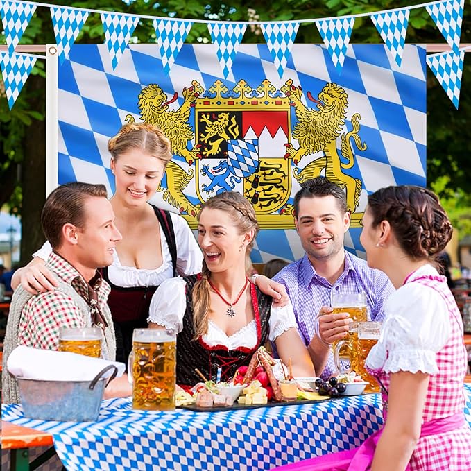 AhfuLife 2 Pcs Oktoberfest Flag 3x5 Ft for Oktoberfest Decorations, Bavarian German Flag - Double Sided with Brass Eyelets for Beer Tent, Bar Club Indoor Outdoor Autumn Decorations