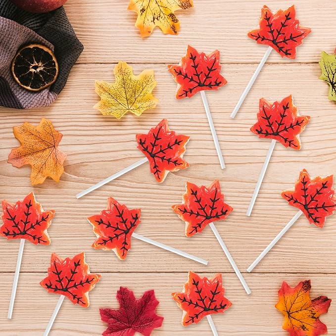 Maple Leaf Lollipops, 24 Pieces of Fall Candy Individually Wrapped, Perfect Fall Candy Favors for the Holidays, Autumn Parties, Cozy Fall Gatherings and Fall Celebrations