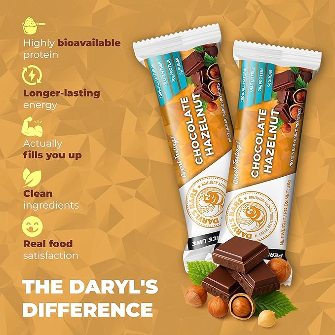 Daryl's Bars, Chocolate Hazelnut On the Go Whey Protein Bars, Gluten Free, 20gr of Protein Snack, Meal Replacement, Pack of 1
