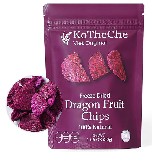 KOTHECHE Dragon Freeze Dried Fruit, 1.08 Oz (Pack of 4), Low Calorie Snacks, Gluten Free Snacks, Healthy Vegan Chips, No Sugar Added, Low Carb, Dehydrated Fruit, Resealable Bag for Kids and Adults