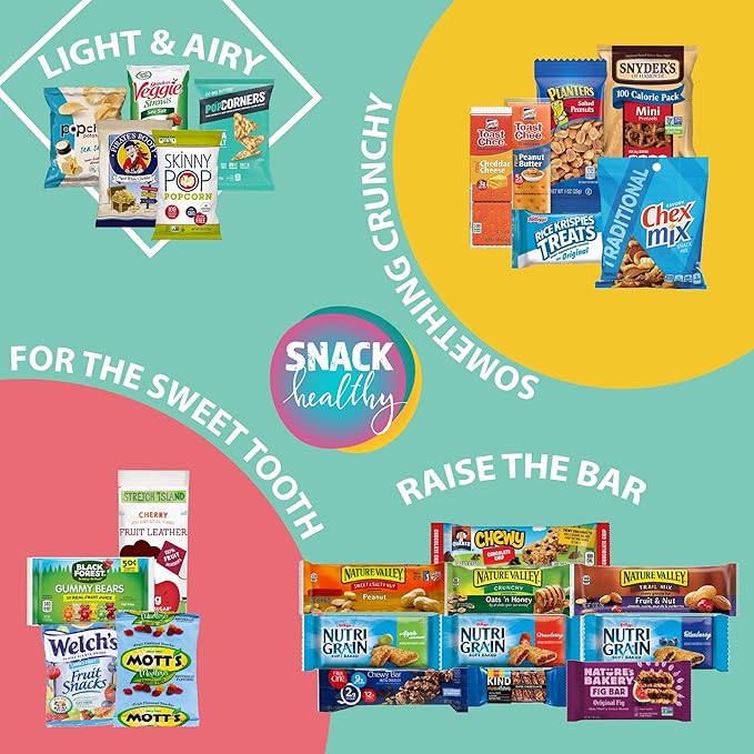 Gift A Snack - Valentines Day Healthy Snack Box Care Package + Greeting Card (50 Count) Birthday Treats Gift Basket, Nutritious Granola Breakfast Bars Office Food Assortments & Variety Gifts