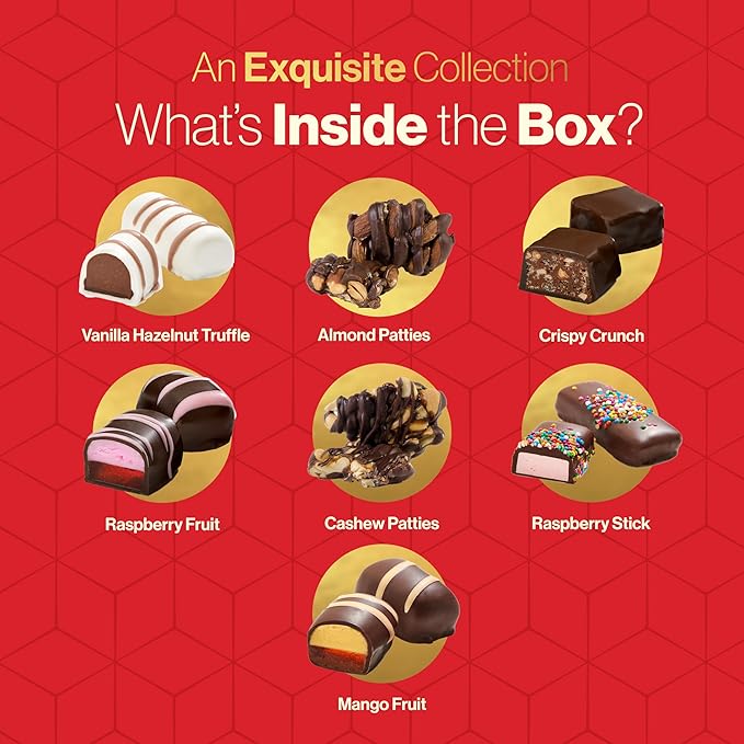 Dark Chocolate Valentine's Gift Box - Fancy Gourmet Valentine Chocolates, Kosher & Dairy Free Crunchy, Creamy & Caramel Truffles Gift Assortment - Finest Valentines Day Chocolates, 28 oz
