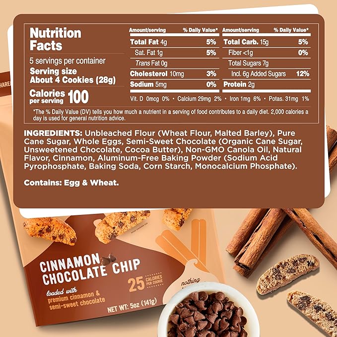 COOPER STREET Twice Baked Cinnamon Chocolate Biscotti Cookies - Crispy Mini Biscotti Cookies Ideal with Coffee - Traditional Low Calorie Italian Snacks - Kosher, Dairy, Peanut & Soy Free (6 Pack)