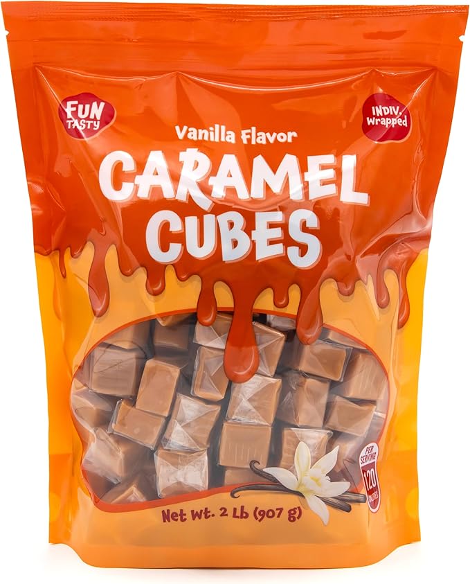 Caramel Cubes Candy - 2 Pound Bulk Pack (About 135 Count) - Classic Creamy Squares - Individually Wrapped