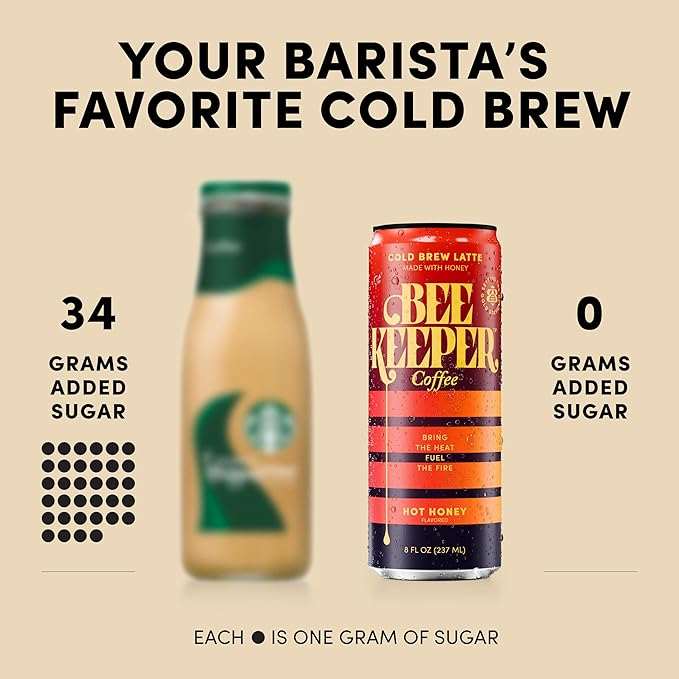 Beekeeper Coffee Cold Brew - Hot Honey Latte - 12 Pack - Specialty Grade Coffee Beans, Ready-to-Drink On-the-Go, Hot Chili Flavor