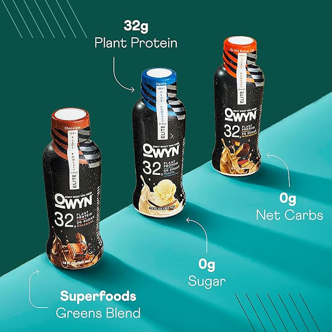 OWYN Only What You Need Pro Elite Vegan High Protein Keto Shake, 32g Protein, 9 Amino Acids, Omega-3, Prebiotics, Workout and Recovery, 0g Net Carbs, Zero Sugar (Chocolate, 12 Fl Oz (Pack of 24)