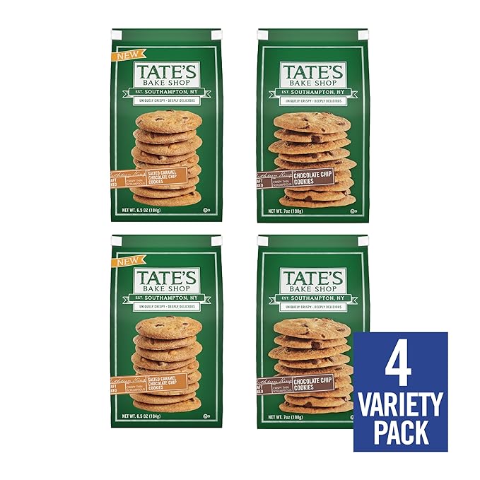 Tate's Bake Shop Cookies Variety Pack, Salted Caramel Chocolate Chip & Chocolate Chip Cookies, 4 Bags