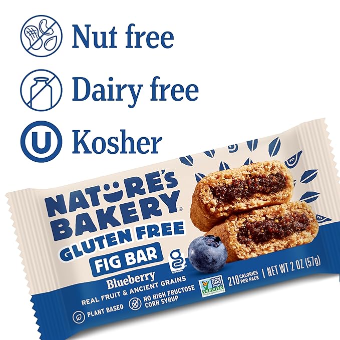 Nature's Bakery Gluten Free Fig Bars, Blueberry, Real Fruit, Vegan, Non-GMO, Snack bar, 12 Count (Pack of 7)