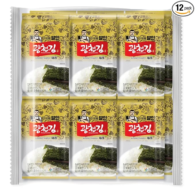 Kim Nori Gold Kim Roasted Seasoned Seaweed Snacks 4g ( 0.14 oz ) - 12 Packs Kim Nori Snack