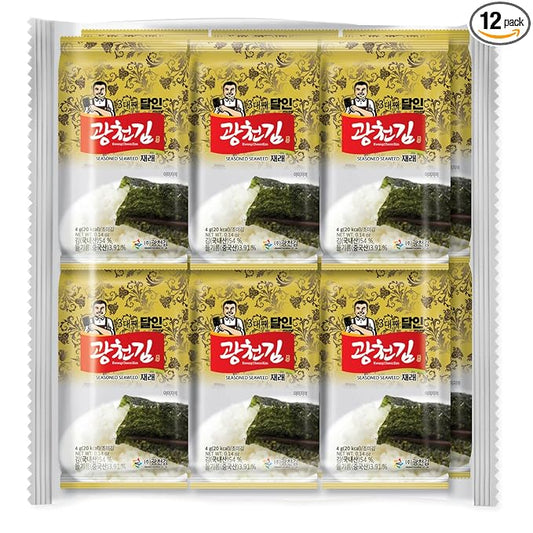 Kim Nori Gold Kim Roasted Seasoned Seaweed Snacks 4g ( 0.14 oz ) - 12 Packs Kim Nori Snack
