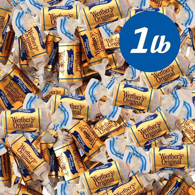 Werther's Original Chewy Sugar Free Caramel Candy, Individually Wrapped Healthy Sweet Caramel Bites for Guilt-Free Pleasure, Melts in Your Mouth in a Satisfying Creamy Way, 1lb