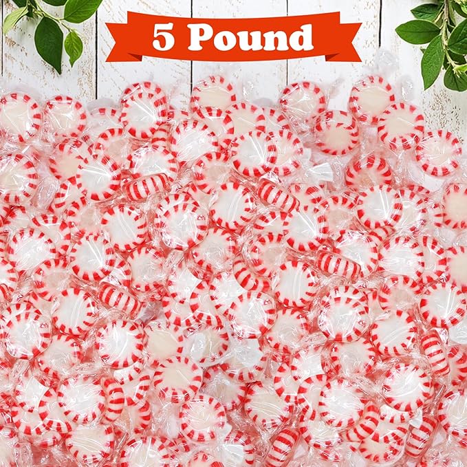 Starlight Peppermint Candy 5 Pound - Bulk Individually Wrapped Hard Mint Candies - Classic Red & White Peppermint Mints for Candy Bowls, Offices, Parties & Holiday Treats (Approx 400 Pieces)
