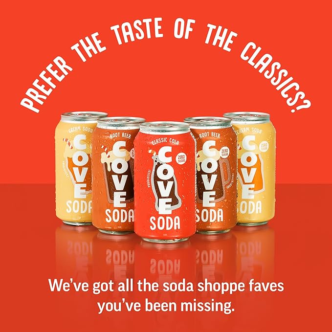 Cove Probiotic Soda, Zero Sugar Better-For-You Alternative - Refreshing, Delicious Probiotic Drink, No Synthetic Colors & Caffeine Free – Nostalgic Variety, 12 Pack