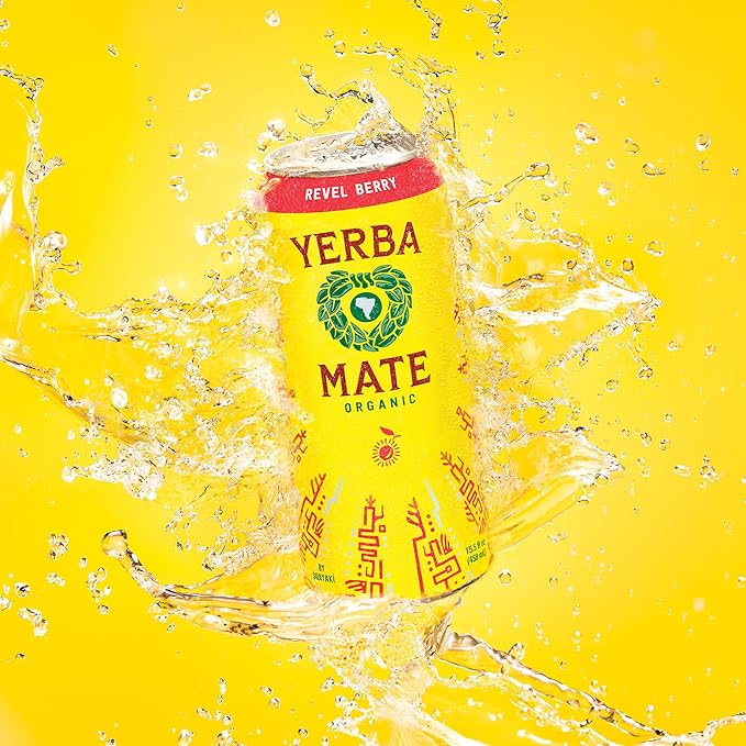 Yerba Madre Organic Yerba Mate, Energy Drink Alternative, Revel Berry, 150mg Natural Plant Based Caffeine, Better for You Energy & Focus, No Jitters or Crash, 15.5 Oz (Pack of 12) (Packaging May Vary)