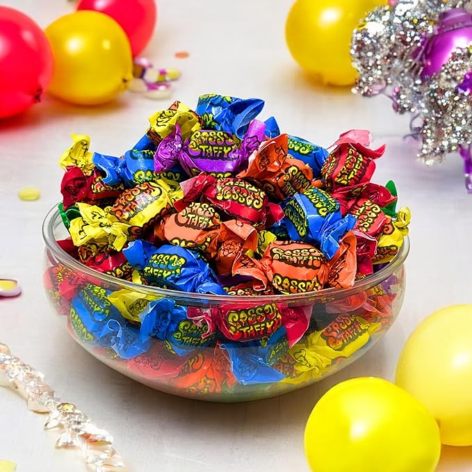 Ultimate Sour Fruit Taffy Mix 2 Lbs Bulk Candy Assorted Variety Mix Gluten Free, Nut Free, Soft & Chewy Classic Saltwater Taffies Individually Wrapped 120+Pcs (32-Oz)