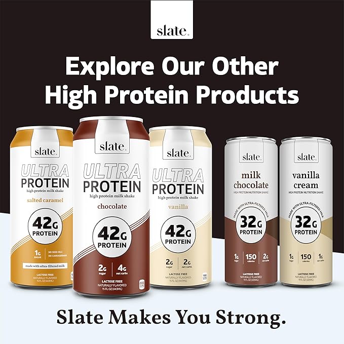 Slate Milk - High Protein Milk Shake - Dark Chocolate - Lactose Free, 20g Protein, 1g Sugar, 100 Calories, 1g Net Carbs, No Added Sugar - Natural, Breakfast Boost, Post Workout - 11 fl oz, 24 Cans