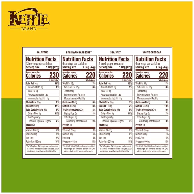 Kettle Brand Potato Chips, Variety Pack, 30 Ct Snack Bags, 1.5 Oz Each