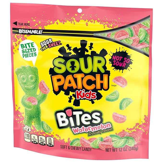 SOUR PATCH KIDS Bites Watermelon Soft & Chewy Candy, Bulk Candy, 12-12 oz Bags
