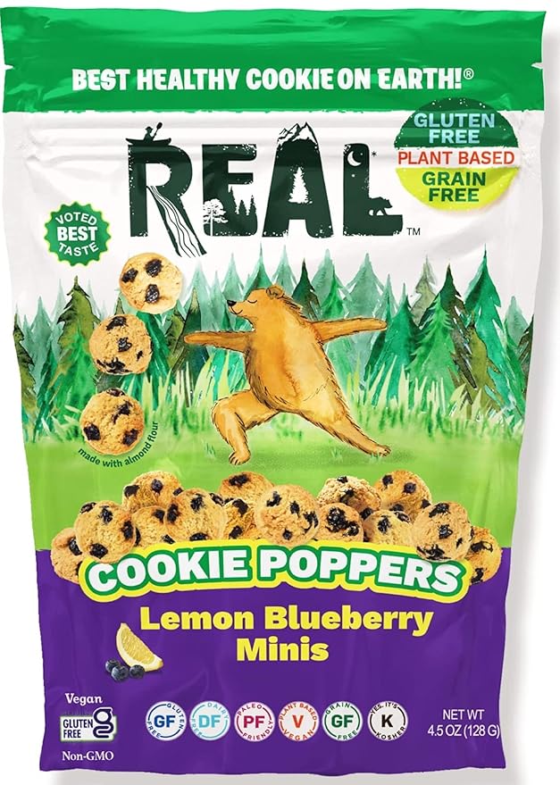 REAL Lemon Blueberry Mini Cookie Poppers – Bite-sized Gluten Free Semi Soft Baked Cookies – Dairy Free, Vegan, Kosher, Paleo – Delicious Mini Lemon Blueberry Cookies (4.5 oz)