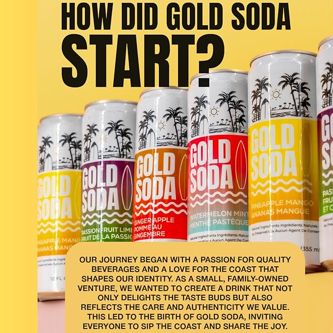 Gold Soda - Natural Ingredients - Organic Cane Sugar - Non-GMO - No Preservatives - Monk Fruit - Sparkling Water - Made with Natural and Organic Flavors,12 Fl Oz (24 Pack) (24 Pack, Ginger Apple)