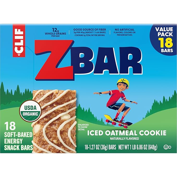 Zbar - Iced Oatmeal Cookie - Soft-Baked Energy Snack Bars - Non-GMO - 12g Whole Grains - USDA Organic Granola Bars (18 Pack)