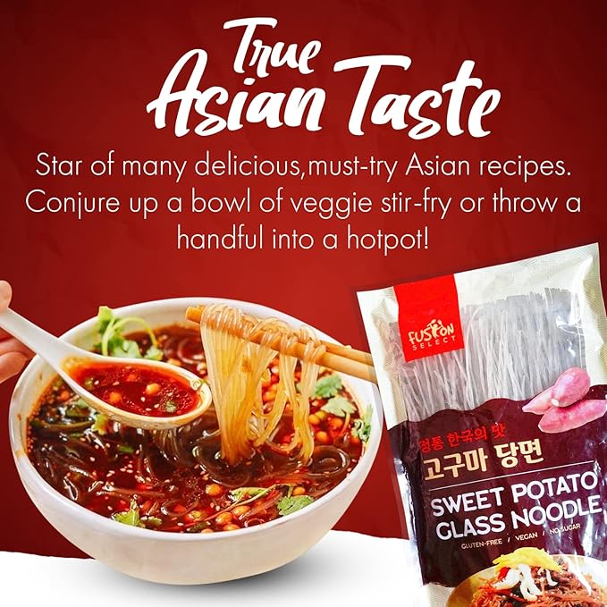 Fusion Select 1 Pack Sweet Potato Glass Noodles - Japchae Noodles - Zero-Fat, Low-Calorie, No-Sodium Diet-Friendly, Gluten-Free, Vegan, Stir-Fry, Dumplings, Hot Pot - For Chinese, Korean Recipes - 7.05oz