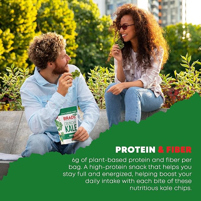 Brad’s Plant-Based - Organic Crunchy Kale Chips - Healthy Snack with Sea Salt - High in Plant-Based Protein & Fiber - Low Carb, Organic Veggie Chips - Original - 2 Oz (Pack of 3)