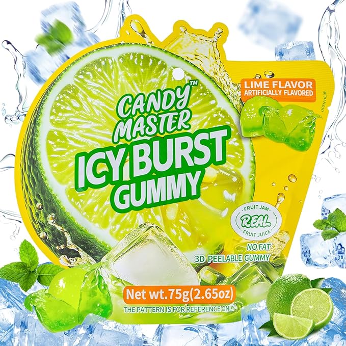 Candy Master Peelable Fruit Gummies Lime Flavors 3Pack, 6 Flavors Fun to Peel, Chewy Texture, Halal-Certified Holiday Gifts