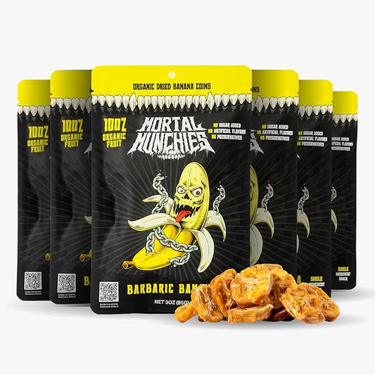 Mortal Munchies - Dried Fruit (6 Pack, 3 Oz) Real Fruit Snack, Sweet and Chewy, Rich in Potassium, Fat-Free On-the-Go Snacks, Healthy Snack for Adults, Non-GMO, No Added Sugar (Banana)
