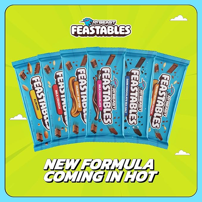 Feastables MrBeast Original Dark Chocolate Chocolate Bar, King Size Candy Bar for Adults & Kids, Candy Bars for Snacks, Gifts, & Dessert, Sweet & Creamy Quality Fairtrade Cocoa, 2.1 Oz Each, 10 Count