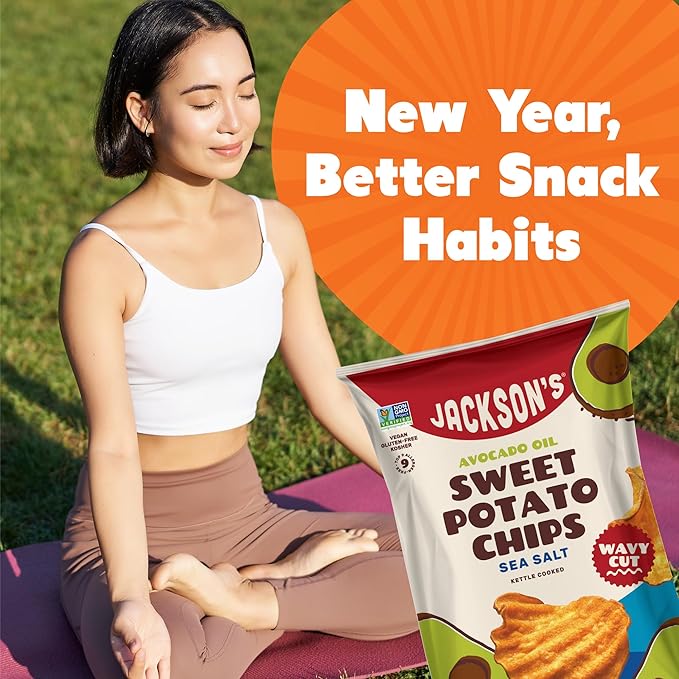 Jackson’s Wavy Sweet Potato Kettle Chips - with Sea Salt made with Premium Avocado Oil (7oz, Pack of 6) - Allergen-friendly, Gluten Free, Peanut Free, Vegan, Paleo Friendly - Shark Tank Product