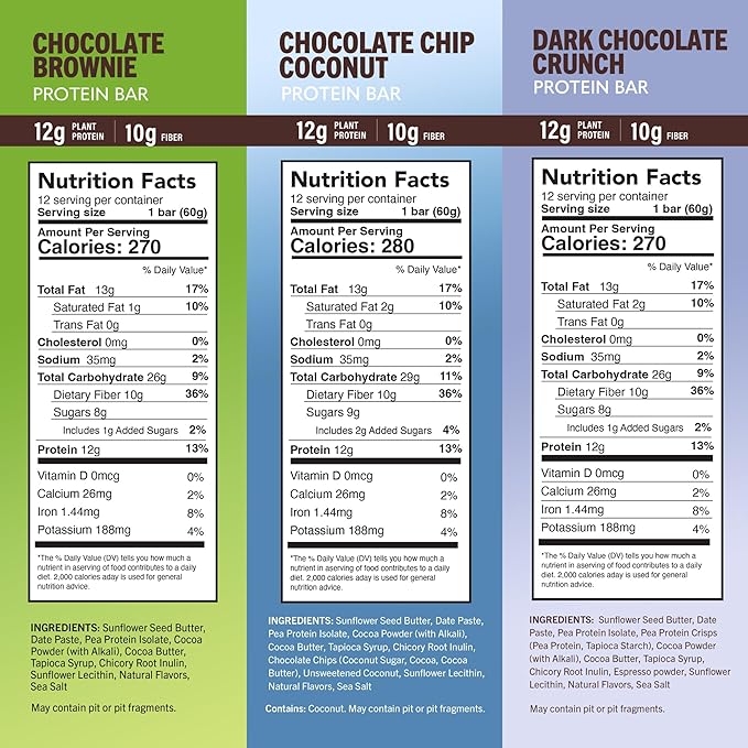 Amrita Nut Free Chocolate Variety Pack Vegan Protein Bars (12 Count) | 12g Plant-Based Protein Bar | Peanut Free, Gluten Free, and Dairy Free | Low Sugar, High Fiber, Healthy School-Safe Snacks