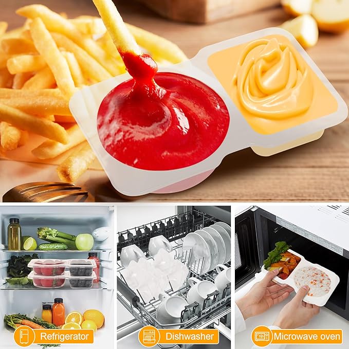 CJT 12 Sets Reusable Compartment Condiment Container with Lids - Disposable Double Small Plastic Snack Containers for Sauces, Meal Prep, Salad Dressing