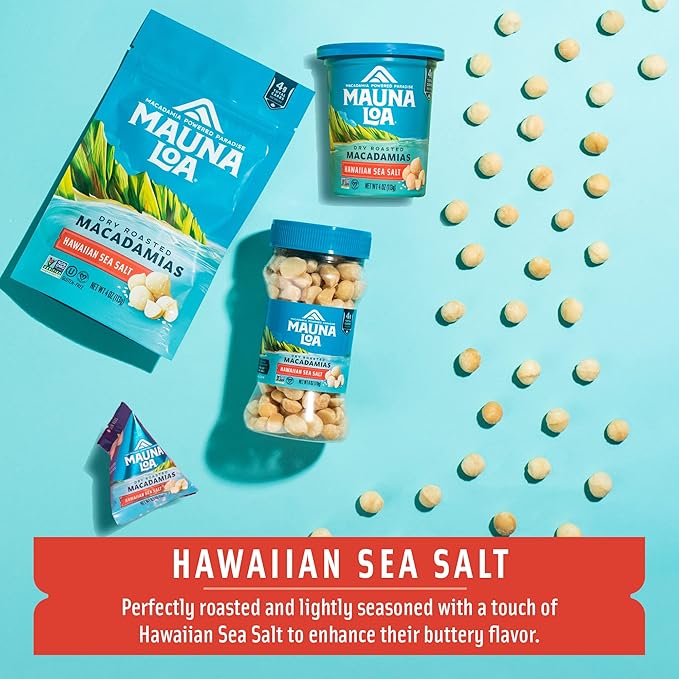 Mauna Loa Sea Salt Roasted Macadamia Nuts, 24 Pack of 0.5 oz Mini Pouches, Keto Friendly, Gluten Free, Healthy Hawaiian Snack
