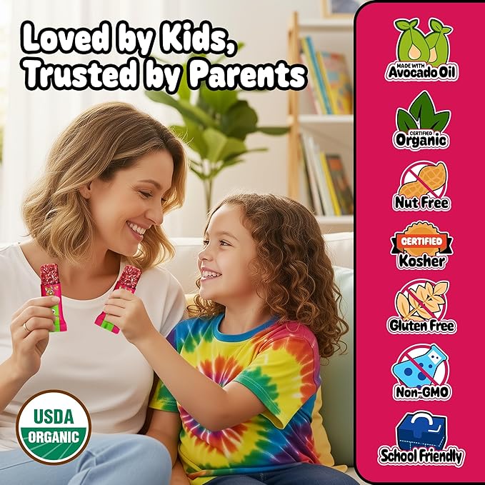 Snakkidz Organic Chewy Granola Bars for Kids, Allergen-Free, Nut-Free, Gluten-Free, Low Sugar Snack Bars Made with Avocado Oil, Individually Wrapped, School Lunch Snacks, Bulk Pack of 15, Strawberry