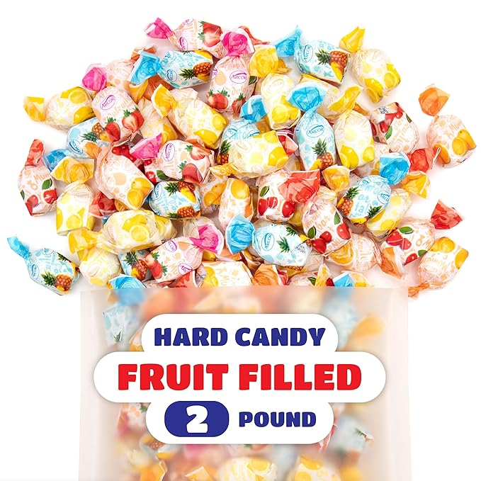 Arcor Fruit Filled Hard Candy - 2 Pound Bulk Bag - Bon Bons Candy - Individually Wrapped Assorted Fruit Candy for Office Bowls - Pineapple, Strawberry, Orange, Cherry, and Lemon
