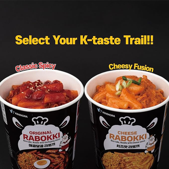 KINIKORA Premium Instant Rabokki Cup - Cheese Flavor, 15-Pack Box – Korean Ramen & Rice Cake (Tteokbokki), Quick & Easy Street Food, Ready in Minutes
