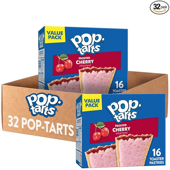 Pop-Tarts Toaster Pastries, Breakfast Foods, Kids Snacks, Value Pack, Frosted Cherry (32 Pop-Tarts)