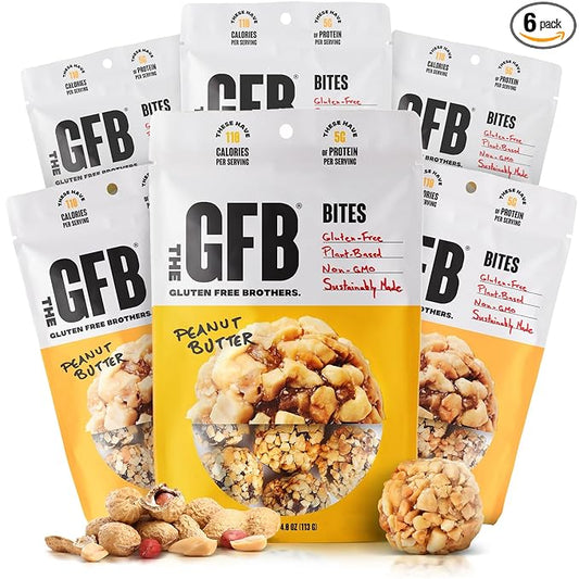 The Gluten Free Brothers Peanut Butter Bites - Gluten Free Protein Balls – Non GMO, Soy Free, Vegan – Snack Size Plant Based Protein Energy Balls, 4 oz (6 Count)