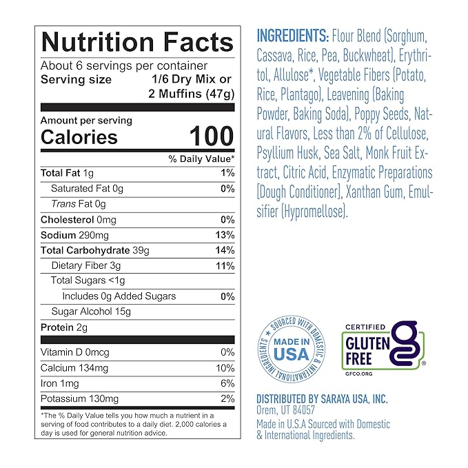 Lakanto Lemon Poppy Seed Muffin Mix - Sweetened with Monk Fruit Sweetener Allulose Erythritol, Easy to Make, Gluten Free, Nut Free, Fluffy, Snacks, Great Tasting - Lemon Poppy Seed (9.9 Oz)