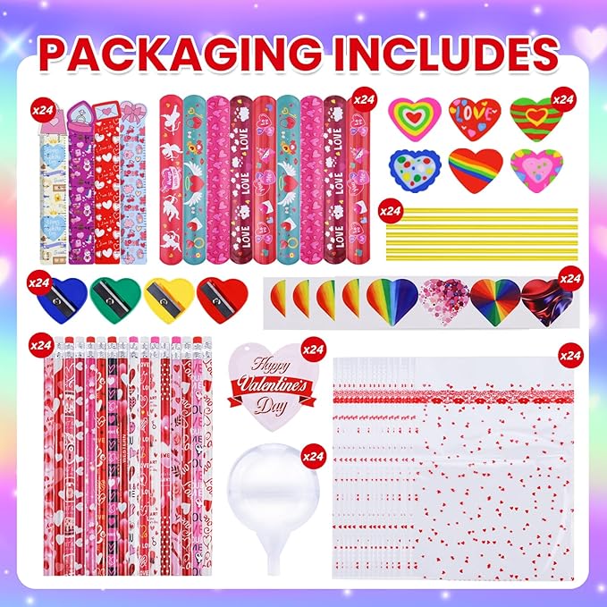 24Pack Valentines Day Gifts Giant Lollipop Stationery with Valentine Cards, Perfect for Exchange Party Supplies Classroom Exchange School Boys Girls Party Favors Party Favors Goodie Bag