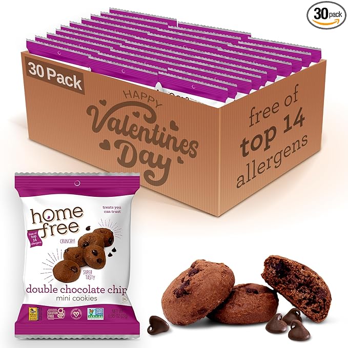 Homefree Treats You Can Trust Gluten Free Mini Cookies, Single Serve, Double Chocolate Chip, 0.95 Ounce (Pack of 30)