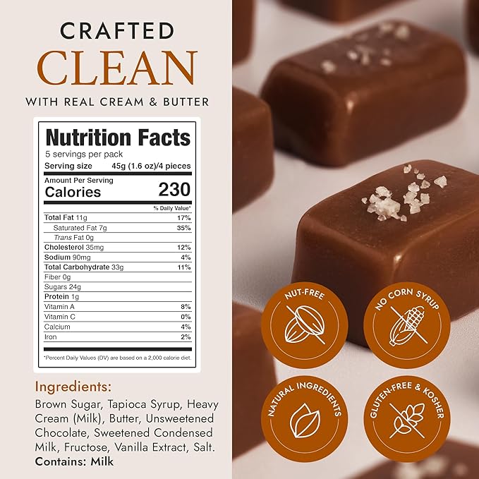 Béquet Caramel - Salt Chocolate Caramel - Caramel Candy Individually Wrapped - Gourmet Caramel Candy - Made in Montana - Kosher (Star-D) and Gluten Free - 24oz Resealable Pouch