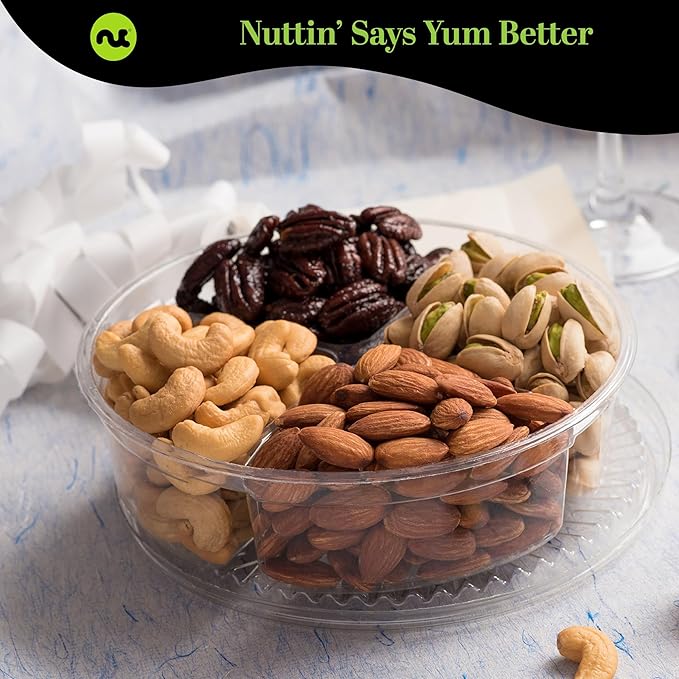 NUT CRAVINGS - Valentines Day Mixed Nuts Gift Basket in Red Gold Box (4 Assortments) Treats for Adults, Food Arrangement, Healthy Snack Care Package, Kosher