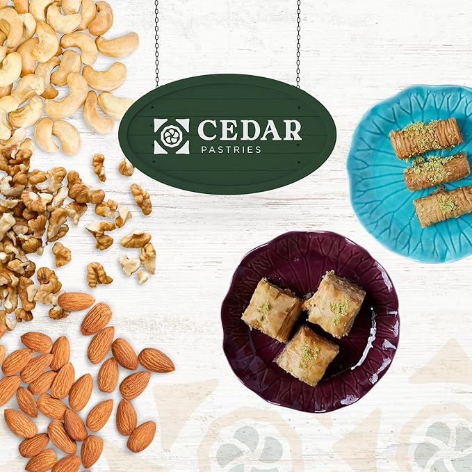 Cedar Pastries 19-Piece Baklava Assortment – Pistachio, Cashew & Walnut | Handmade Mediterranean Pastries | Kosher & Halal Certified | Small Gift Box