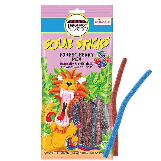 DOUzzle Valentines Day Sweet Treats, Sour Sticks Chewy Candy Straws Forest Berry Mix (3.5 OZ - 1 Pack) Goodie Bag Stuffer, Pinata Filler - Kosher Parve